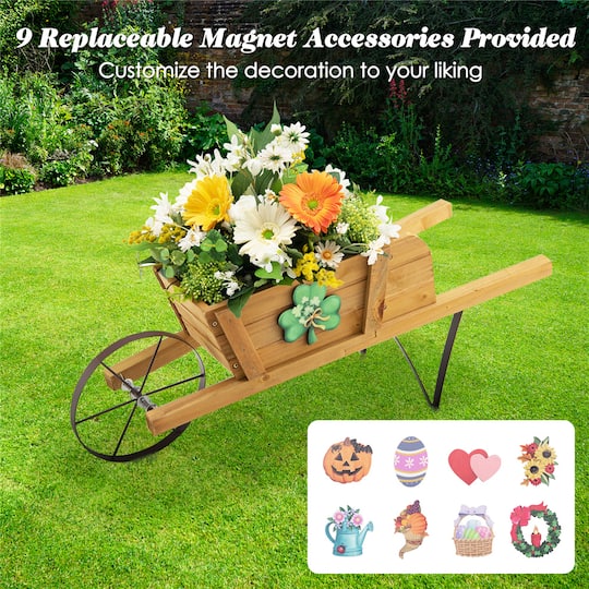 Costway Decorative Rustic Wood Wheelbarrow Planter Cart